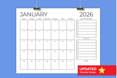 2026 8.5x11 Inch Planner Calendar