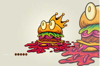 Royal Burger Mascot with Crown and Melting Sauce