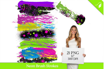 Neon Brush Strokes Clipart PNG | Colorful Paint Splatters Clip Art