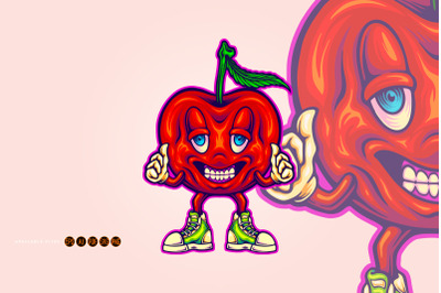 Happy Apple Mascot with Thumbs Up Cartoon Style