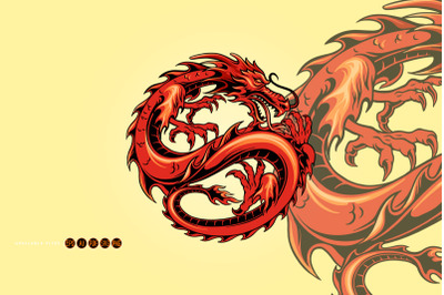 Retro Dragon Coiled in Circular Layout