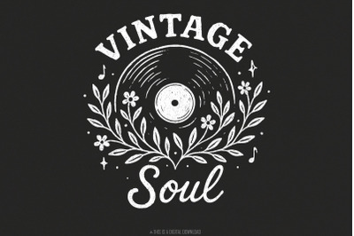 Vintage Soul PNG, Retro Vinyl Record Music PNG, Boho Floral PNG Design