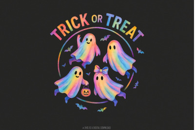 Trick Or Treat PNG, Cute Rainbow Ghost Halloween PNG, Kawaii Trick Or