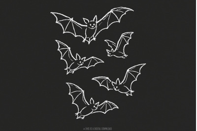 Cute Chalk Bat Halloween PNG Clipart, Spooky Flying Bats Chalkboard Ar