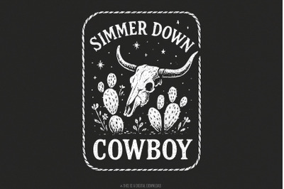 Simmer Down Cowboy PNG, Western Skull PNG, Boho Cactus Sublimation, Ru