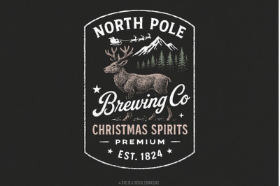 North Pole Brewing Co Christmas Spirits Premium PNG, Vintage Holiday R