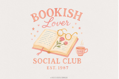 Bookish Lover Social Club Est. 1987 PNG  Cozy Book Lover Shirt, Book C