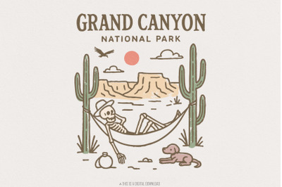 Grand Canyon National Park PNG, Skeleton Hammock Desert PNG, Vintage W