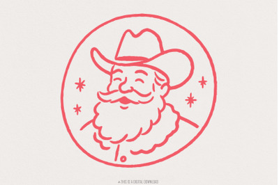 Jolly Cowboy Santa PNG, Western Christmas Clipart Download, Cowboy San