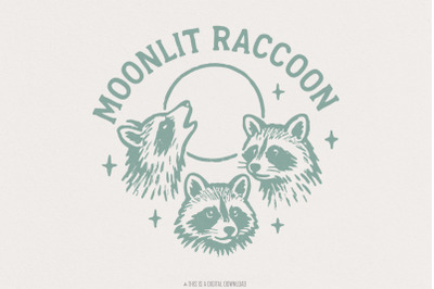 Moonlit Raccoon PNG, Woodland Animals Clipart, Raccoon PNG Art, Forest