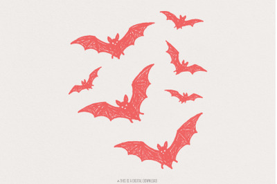 Hand Drawn Red Bats PNG, Halloween Bats Clipart PNG, Spooky Bat Illust