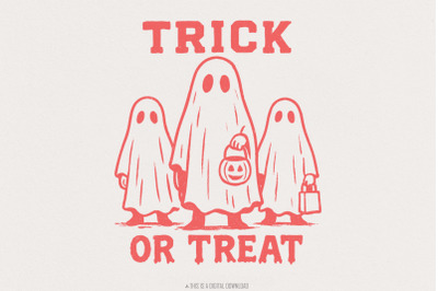 Trick Or Treat Retro Ghost PNG, Halloween PNG, Cute Ghost Costume, Vin