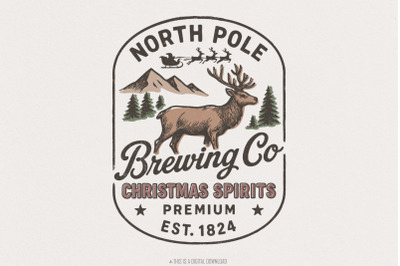 North Pole Brewing Co Christmas Spirits PNG, Reindeer Beer PNG, Vintag