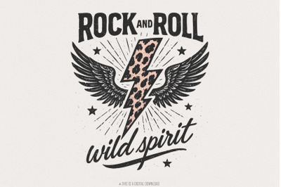 Rock And Roll Wild Spirit PNG, Leopard Lightning Bolt With Wings Desig