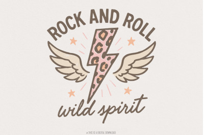 Rock And Roll Wild Spirit PNG, Retro Lightning Bolt Leopard Print PNG,