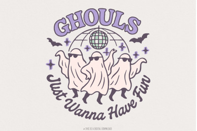 Ghouls Just Wanna Have Fun PNG, Halloween PNG, Cute Ghosts Retro Paste