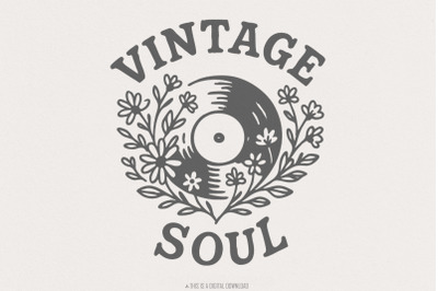 Vintage Soul PNG, Retro Vinyl Record, Music Lover Shirt Art, Floral Su