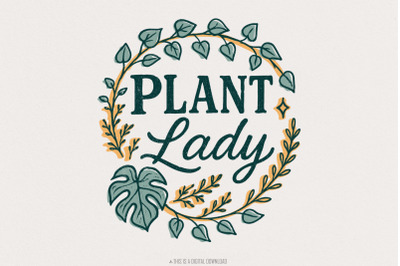 Plant Lady PNG, Botanical PNG for Plant Lover, Leaf Illustration PNG,