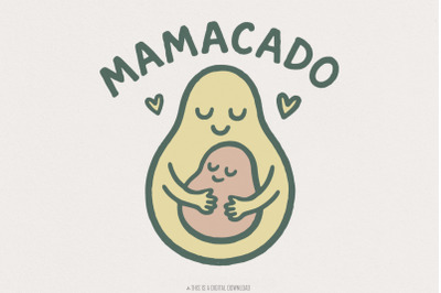 Mamacado PNG, Cute Avocado Mom and Baby Digital Download, Motherhood S