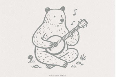 Bear Playing Banjo PNG  Cute Animal Music Illustration PNG, Woodland F