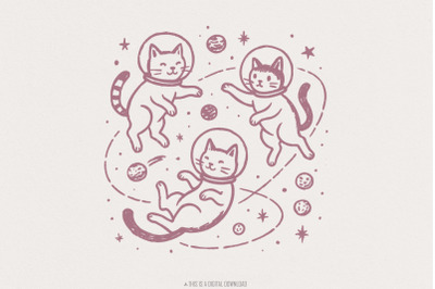 Space Cat Astronaut Cat Cosmic Cat PNG, Whimsical Galaxy Cat Art PNG,