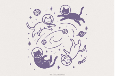 Space Cat PNG, Cat PNG, Cute Cat PNG, Galaxy PNG Art, Astronaut Cats,