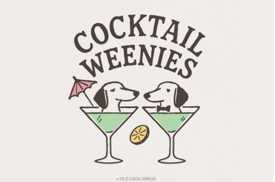 Cocktail Weenies PNG Tee, Dachshund Dogs in Martini Glasses Cute Digit