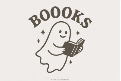 Boooks PNG, Cute Reading Ghost Clipart, Halloween PNG, Book Lover Gift