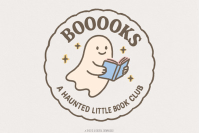 Booooks Haunted Little Book Club PNG, Cute Ghost PNG for Spooky Season