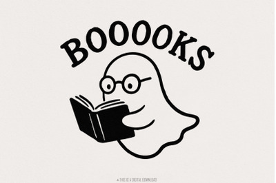 Booooks Ghost Reading PNG, Cute Halloween Book Lover PNG, Funny Bookis