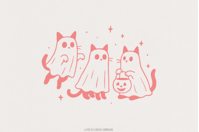 Cute Ghost Cats PNG, Trick or Treat Halloween Cat Art, Spooky Season D