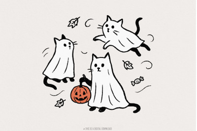 Ghost Cat PNG, Spooky Halloween Cat, Cute Black Cat PNG, Trick or Trea