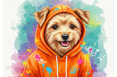 Dog wearing a hoodie