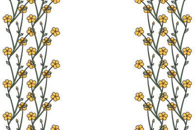 Botanical floral vertical border with meadow flowers isolated on white