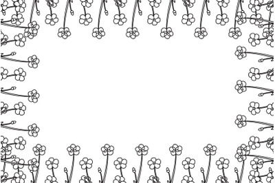 Line art botanical floral frame with meadow flowers isolated on white