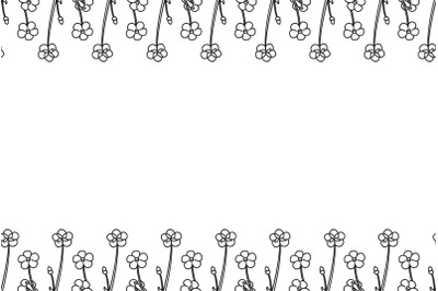 Line art botanical floral horizontal border with meadow flowers vector