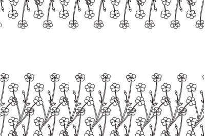Line art botanical floral horizontal border with meadow flowers vector