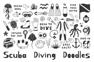Scuba Diving Doodles PNG Clipart
