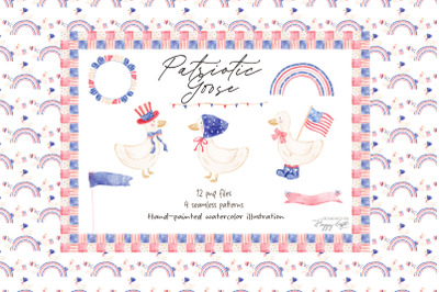 4th of July Patriotic Goose Watercolor Clipart