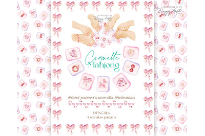Coquette Mahjong party watercolor cliparts