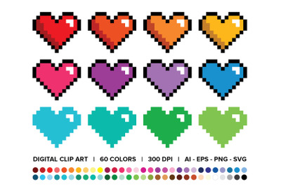Pixel Heart Clip Art Set
