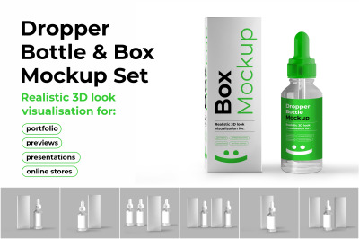 Dropper Bottle &amp; Packaging Box Mockup Bundle