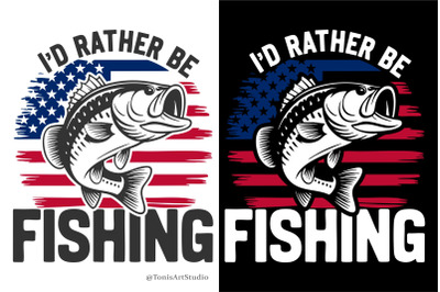 I&#039;d Rather Be Fishing SVG | Bass Fish Flag Design