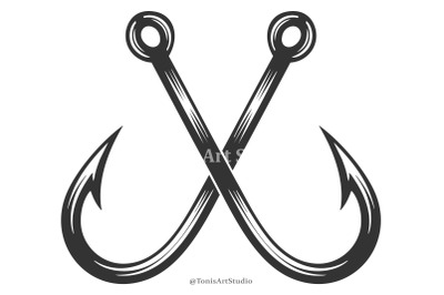 Crossed Fishing Hooks SVG  Bass Hook Logo for Cricut Crafts