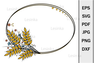 Cute Round Border Frame made of wheat ears, Clipart svg