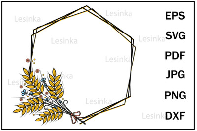 Cute Round Border Frame made of wheat ears, Clipart svg
