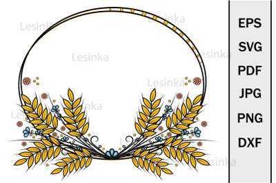 Cute Border Frame made of wheat ears, Clipart svg