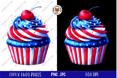 Patriotic Cupcake PNG, 4th of July Sublimation PNG