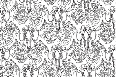 Line art botanical decorative vegetables seamless pattern vector