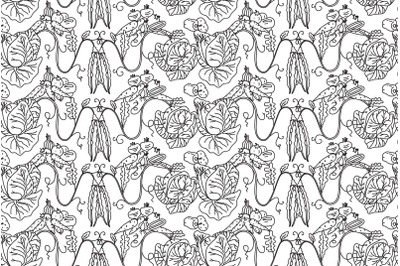 Line art botanical decorative vegetables seamless pattern vector